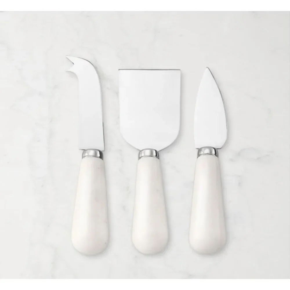 Williams Sonoma White Marble Cheese Knife Set of 3 Stainless Steel Serving Knive